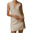 thumbnail image 1 of Robe en Lin pour Femme, Robe Midi Sans Manches à Col en V, Robe d'Été Décontractée pour Femme, 1 of 5