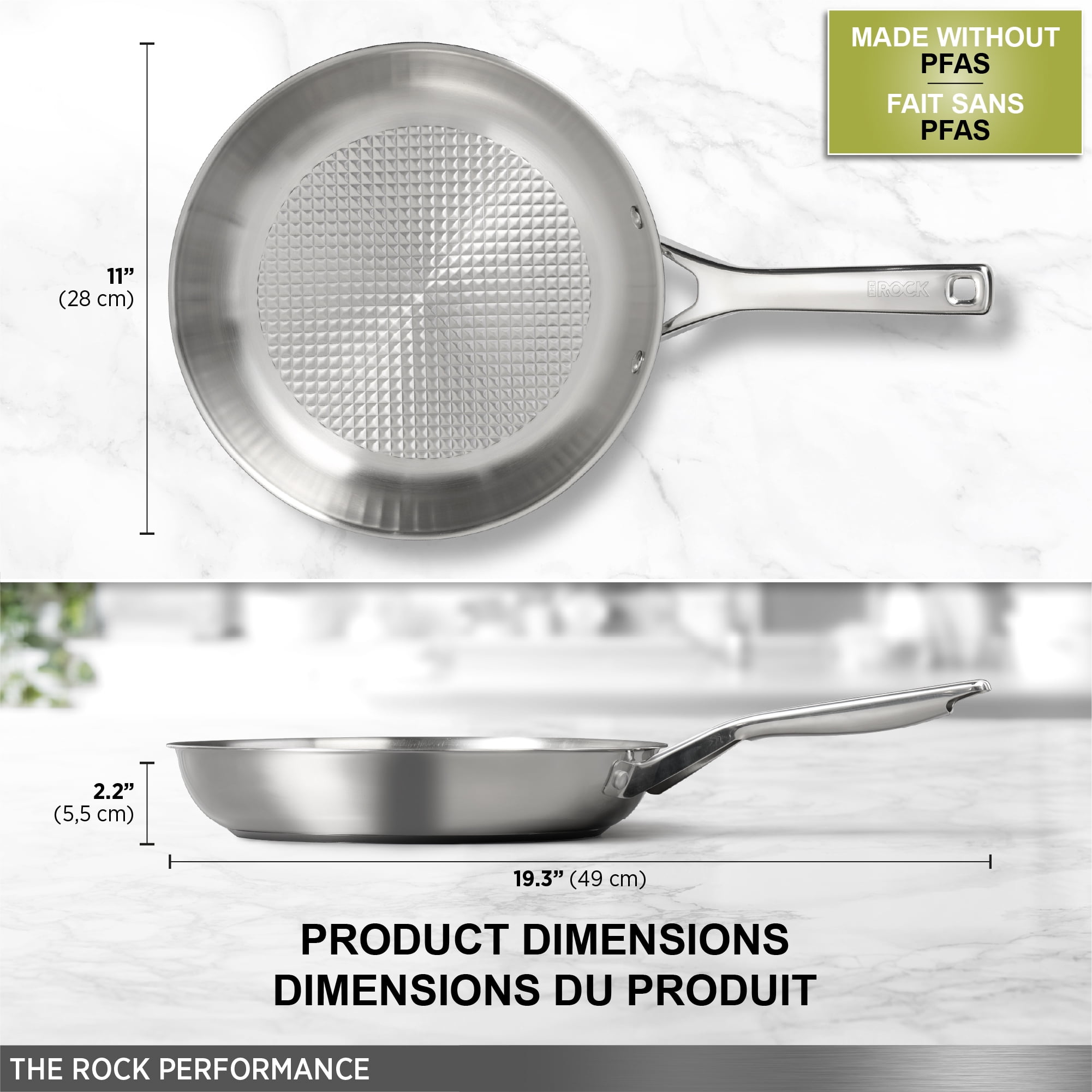 Starfrit The Rock Performance 28 cm (11") Stainless Steel Fry Pan with Lev.tec Technology, PFAS-Free, Induction Compatible, Oven & Dishwasher Safe