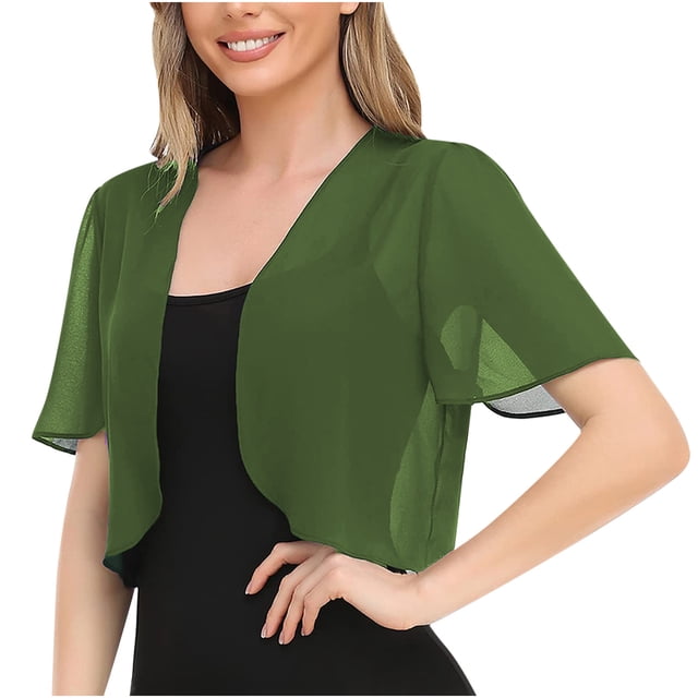 Long Cardigans for Women Soft Chiffon Open Front Sheer Short Sleeve Cardigans For Evening Dress on Clearance