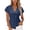 #273-Dark Blue, variant on Craaazy Womens Business Trendy Casual Tops, Solid Color V Neck Short Sleeve Denim Shirt, Asymmetric Wrap Jean Blouse for Office, Daily Wear, Weekend