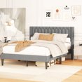 thumbnail image 4 of Gymax Queen Size Bed Frame Linen Fabric Upholstered Platform Bed w/Wingback Headboard Gray, 4 of 10