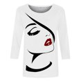 thumbnail image 4 of Penkiiy Hauts pour Femmes Mode Femmes T-shirt Imprimé Mi-Long Manches 3/4 Blouse Col Rond Hauts Décontractés Blanc Vêtements Y2K, 4 of 4