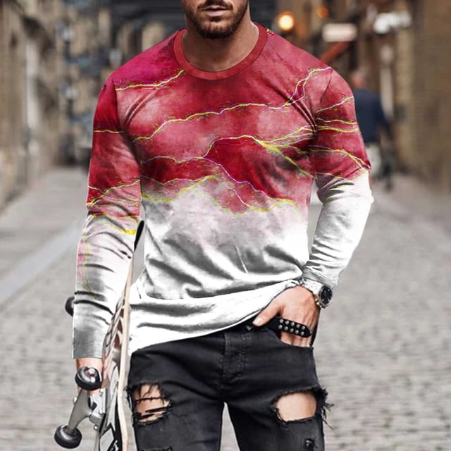 TIMIFIS T-Shirt pour Homme Classique Incontournable Chemises pour Hommes Hauts Décontractés Col Rond Chandail à Enfiler Manches Longues T-Shirt Hauts Été Vêtements Confortables Vintage T-Shirt à Imprimé Graphique-Redfall