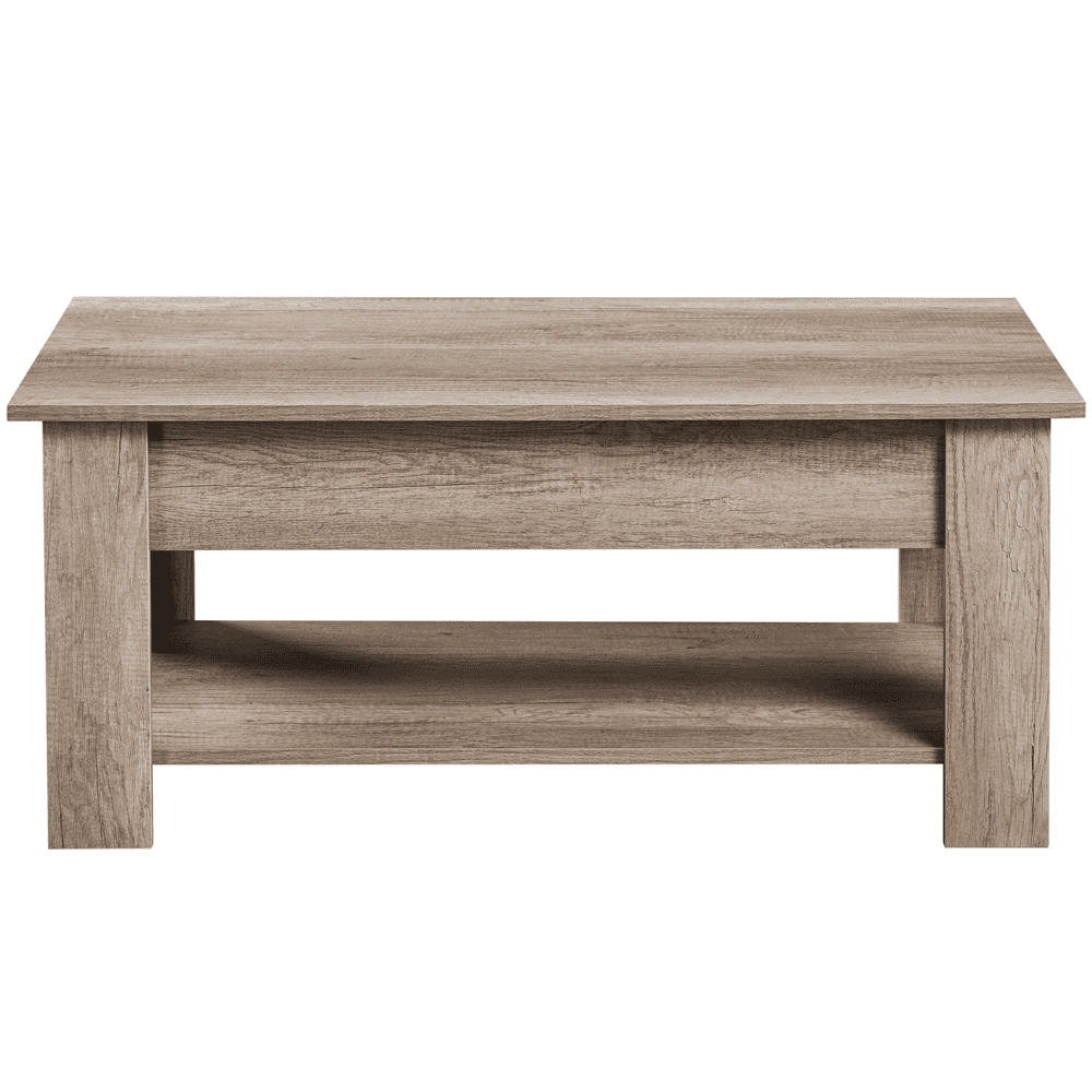 Fullfurnique Table basse à Plateau Relevable avec Grand Compartiment Caché et Étagère de Rangement Ouverte, Gris