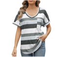 thumbnail image 2 of Soki T-Shirt à Manches Chauve-Souris pour Femmes, Décontracté, d'Été, à Rayures, à Col en V, 2 of 7
