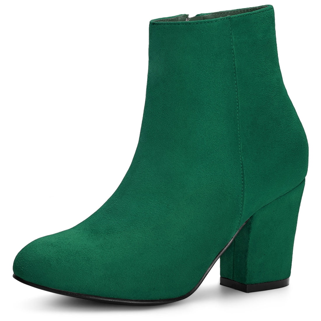 Unique Bargains Women's Side Zipper Block Heel Ankle Boots