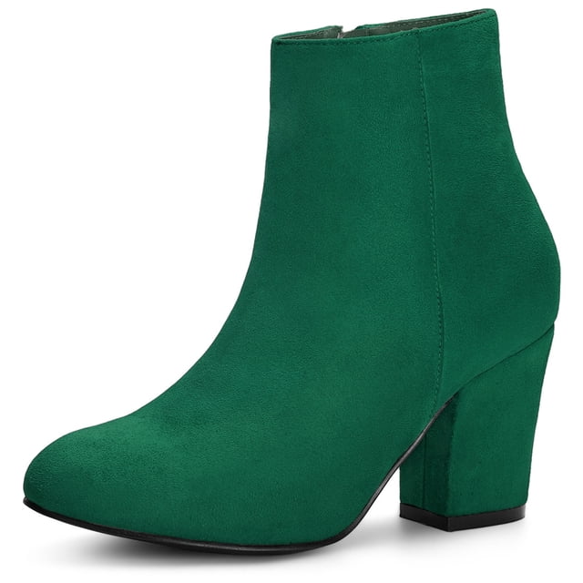 Unique Bargains Women's Side Zipper Block Heel Ankle Boots