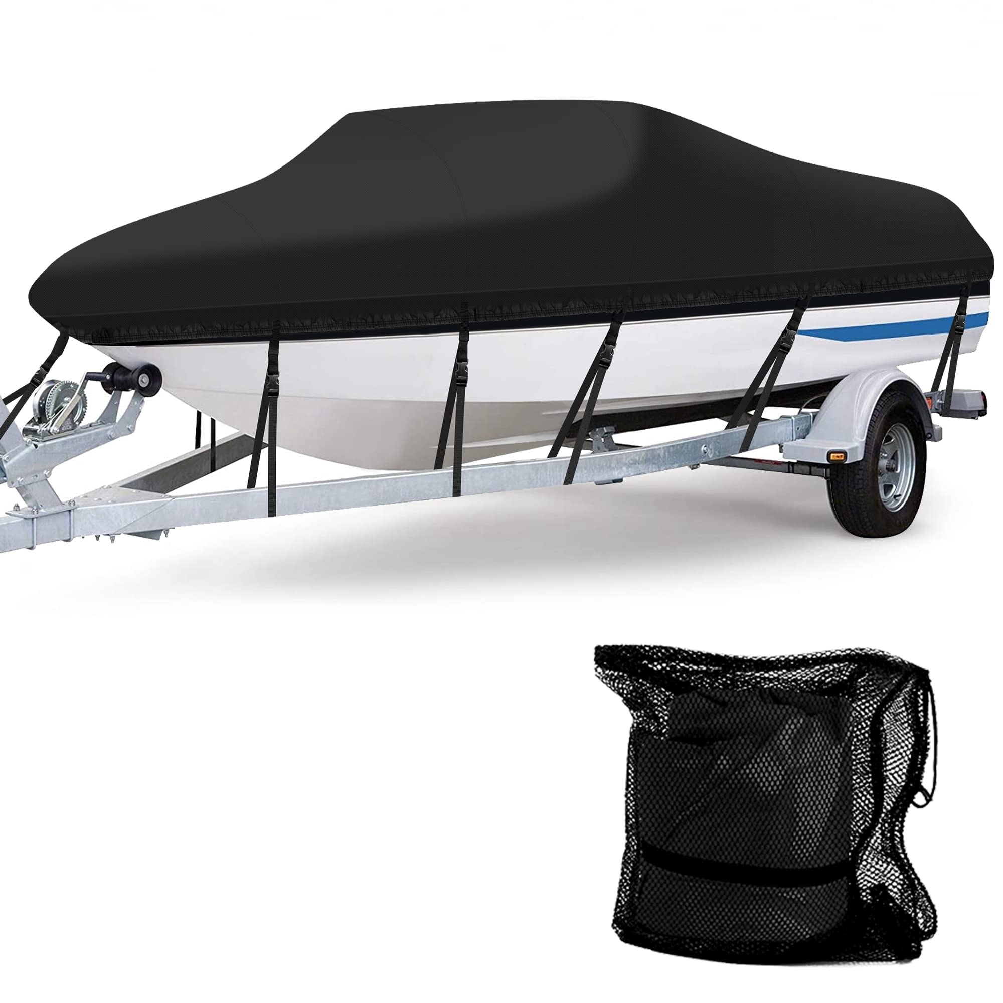 Housse de Bateau Imperméable de 17 - 19 Pi - Housse de Bateau Robuste en Polyester Oxford 600D, Protection Toutes Saisons, Bass Runabout, Durable et Remorquable, Convient aux Pêches Bateau V-Hull TRI-Hull / Noir