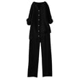 thumbnail image 2 of Timegard Womens 2 Piece Plus Size Sets Long Sleeve Notched V-Neck Button down Tops Drawstring Pants Lounge Sets, 2 of 3
