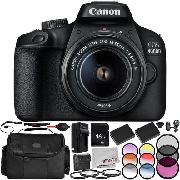 Canon EOS 4000D Appareil Photo Numérique avec Objectif EF-S 18-55mm f/3.5-5.6 III Ensemble d'Accessoires 13 Pcs – Comprend Carte Mémoire 16 Go + Trousse de Filtres 3 Pcs (UV + CPL + FLD) + Plus