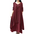 thumbnail image 2 of Robes pour Filles Mode pour Femmes Grande Taille Robe Longue Unie à Col Rond Manches Longues Boutons Robe en Liquidation, 2 of 8