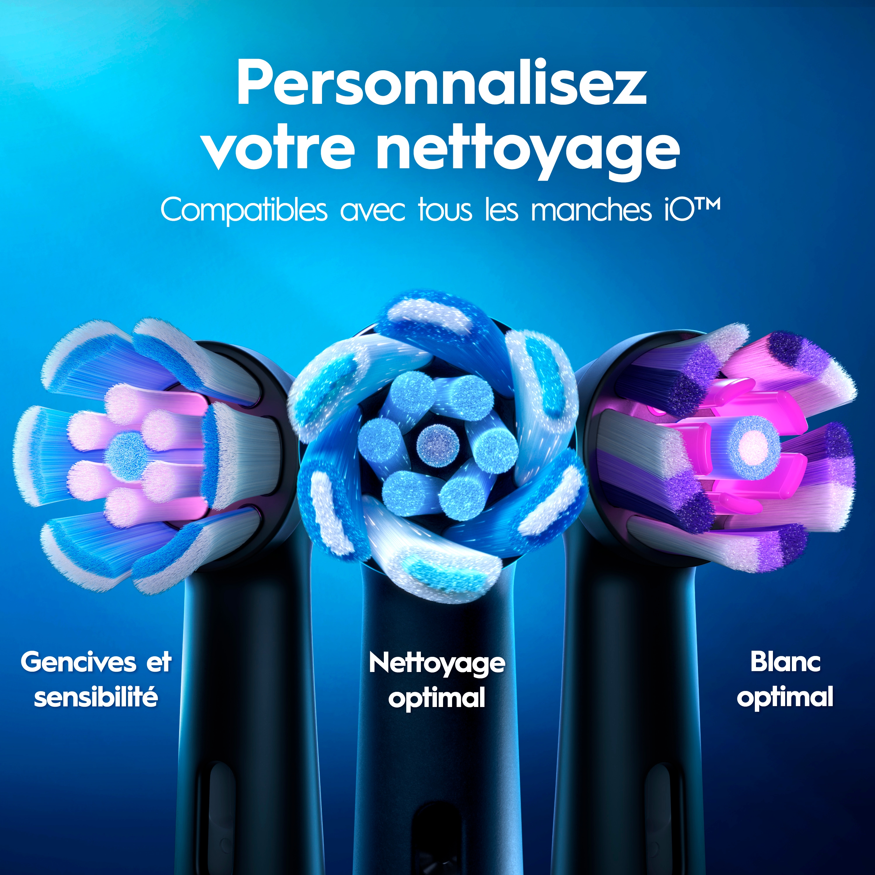 Brosse à dents électrique rechargeable Oral-B, iO4 Propreté et gencives, 4 modes de nettoyage, détecteur de pression visuel pour protéger les gencives, 2 brossettes, étui de voyage, rose