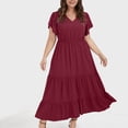 thumbnail image 4 of zanvin Plus Size Summer Dresses pour Femmes Robe Longue Maxi Bohème à Fleurs à Col en V à Manches Courtes Robes de Plage pour Fête Décontractée on, 4 of 5