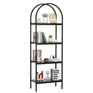 VEVOR Ouvrir la bibliothèque, 4-Tier, Tablettes de rangement Arched Library avec cadre en métal, Organisateur de livres en métal industriel, Unité d'étagères de grande capacité pour le bureau, Chambre à coucher, Salon, Noir