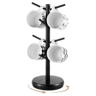 Mug Holder Tree, 8 Hooks Coffee Cup Holder with 360° Rotating Base, Wooden Mug Tree Coffee Cup Rack, Mug Stand Coffee Mug Organizer Station for Kitchen Coffee Bar Office