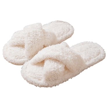 Mepaouo Fuzzy Open Toe Slippers for Women Cozy Cross Band Cute House Shoes Indoor Outdoor Slip on Slides