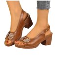 thumbnail image 1 of Ladies Rhinestones Flower Dress Slingback Sandals for Women 2025 Summer Leather Peep Toe Chunky High Heels, 1 of 7