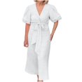 thumbnail image 2 of LOVZFMLL Women's Summer Solid Color Short Sleeve -Neck Dress White 5XL, 2 of 7