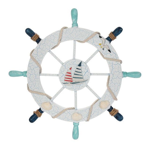Nautical Beach Wooden Boat Ship Steering Wheel Fishing Net Shell Home Wall Decor(Sail)