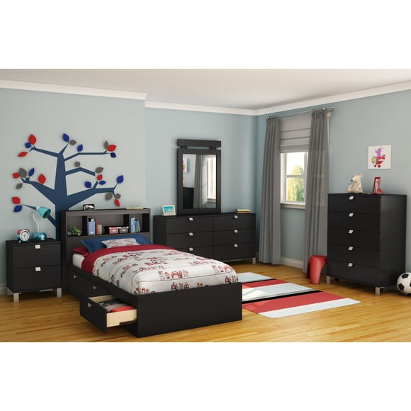South Shore Spark Twin Mate's Platform Storage Bed with 3 Drawers, in Pure Black