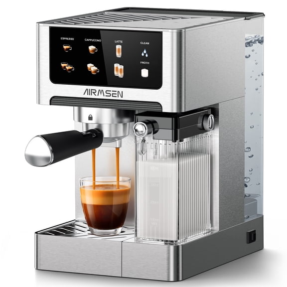 Airmsen BCM-2308 Machine à Espresso avec Mousseur à Lait Automatique, Acier Inoxydable