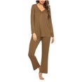 thumbnail image 1 of Timegard Ensembles de Pyjamas pour Femmes 2 Pcs Manches Longues Col en V Haut Froncé et Pantalon Automne Décontracté Doux Tenues de Pjs, 1 of 4