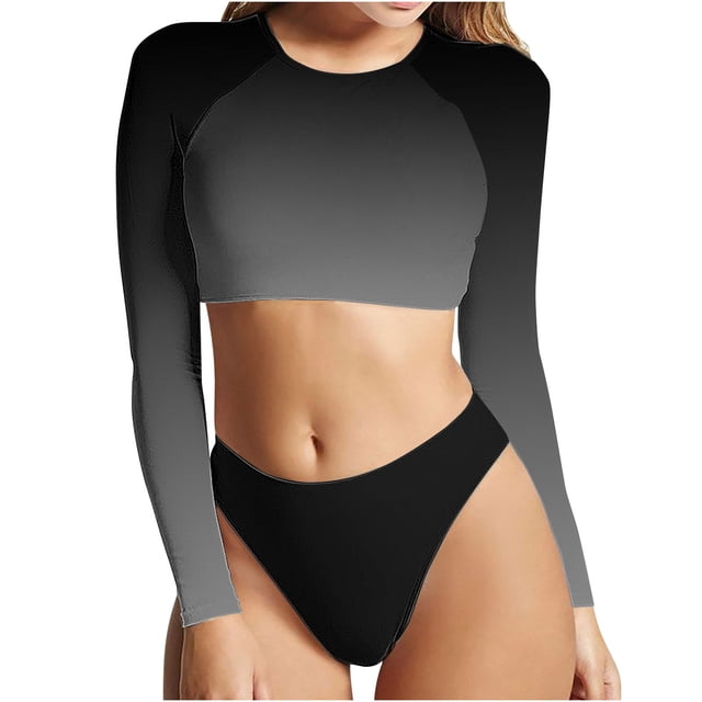 LSLJS Maillot de Bain Femme Imprimé à Manches Longues à Col Rond Fendu, Maillots de Bain pour Femmes