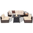 thumbnail image 2 of Costway 7PCS Patio Rattan Furniture Set Fire Pit Table Cover Cushion Brown, 2 of 8