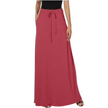 FAIWAD Jupe Longue Maxi pour Femme à Taille Haute Élastique avec Cordon, Ample, Décontractée, Basique, Ligne A, avec Poches