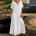 thumbnail image 1 of Robe d'Été pour Femmes 2024 Mode Grande Taille Décontractée Ample Col en V Manches Courtes Dentelle Longues Robes Rabais de 50 % Liquidation!, 1 of 6