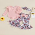 thumbnail image 2 of Combinaison Côtelée pour Filles avec Pantalon Évasé à Fleurs et Bandeau, 2 of 9