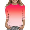 thumbnail image 2 of 2025 T-Shirts Décontractés pour Filles à Manches 3/4 Col Rond Hauts d'Été T-Shirts Unis Blouses d'Automne Chandails à Enfiler Hauts Rose, 2 of 6