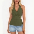 thumbnail image 2 of FRSASU Hauts à Col en V pour Femmes, Dos Nu Froncé Sans Manches, à Lacets, Coupe Ajustée, Mode d'Été Décontractée, Vert Armée, TTG (TTG), 2 of 9