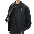 thumbnail image 1 of Leather Jacket Men Men's Fashion Motorcycle Leather Jacket with Solid Color and Long Sleeves Motorcycle Jacket Men, 1 of 5