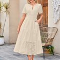 thumbnail image 1 of Ovzne Robes pour Femmes Robe Décontractée Imprimée Plissée Taille Élastique Sans Manches Col en V Robe d'Été Manches Courtes Liquidation, 1 of 5
