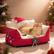 Christmas Pet Sofa Christmas Pet Bed Semi Enclosed Cats Bed Dog Bed Removable And Washable Dog Bed Winter Warm Cats Bed