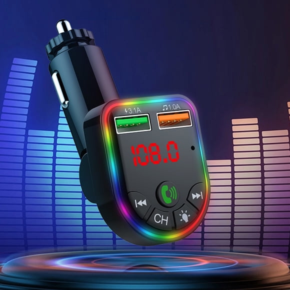 HOARBOEG Colorful Ambiance Lights 5.3 Car Bluetooth Receiver Charger, Lossless Sound Quality FM Transmitter Card, Car MP3 Bluetooth Player Clearance Sale