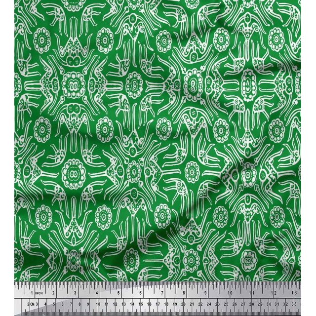 Soimoi Modal Satin Fabric Floral & Moroccan Damask Print Fabric by Yard 42 Inch Wide