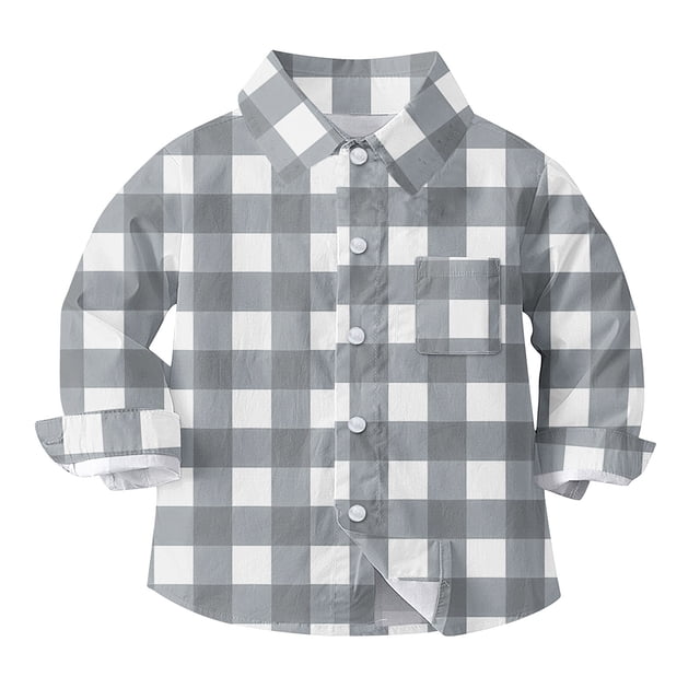 vdgthytj Toddler Boys Girls Plaid Button down Shirts Kids Collared Long Sleeve Uniform Dress Shirt Tops Spring Fall Clothes