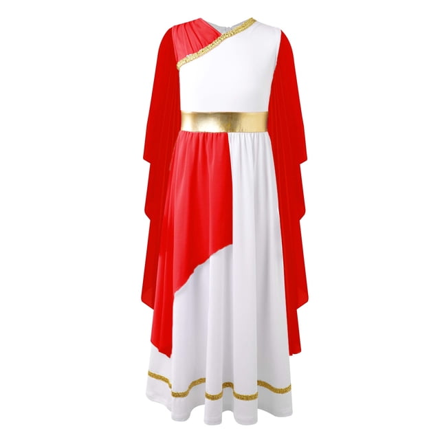 HULIJA Robe Maxi Toga Grecque Ancienne pour Filles Tenues de Performance de Scène Halloween Robe de Bal Rouge 8