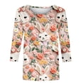 thumbnail image 4 of RKSTN Hauts pour Femmes Mode Décontractée Mignon Lapin de Pâques Imprimé Manches 3/4 Col Rond Hauts Printemps Été Imprimé 3D Chandail Froncé Blouse Hauts, 4 of 5