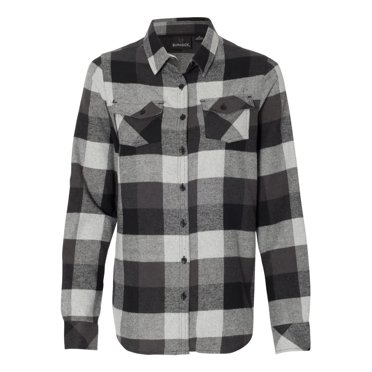 Women`s Yarn-Dyed Long Sleeve Flannel Shirt, M, BlackGrey