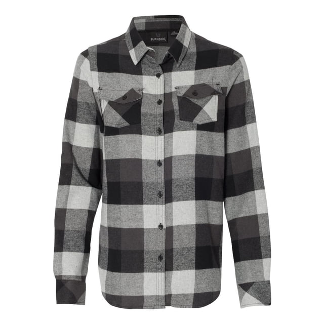 Chemise en Flanelle à Manches Longues Teinte en Fil pour Femmes, 2TG, Noir/gris
