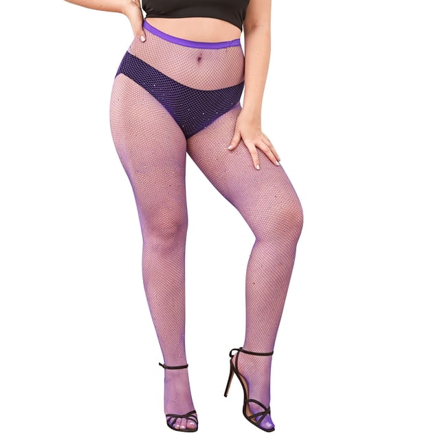 Bottes pour Femmes Grande Taille Aguichant Super Courtes à Strass en Filet Extensible Longues Chaussettes Hautes Bottes de Scène Performance Bottes pour Femmes Bas Bordure Bas Bas de compression Violet