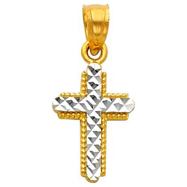 Precious Stars Jewelry 14k Two-tone Gold Fancy Cross Religious Pendant