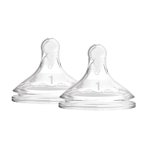 Dr. Brown's Niveau de débit naturel 1 Bouteille de bébé large-cœur Nipple en silicone, flux lent, 0m+, 100% Mamelon de bouteille de silicone, 2-Pack