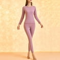 thumbnail image 4 of Besolor Women's Thermal Underwear Set Soft Fleece Lined Base Layer Top and Bottom Set for Cold Weather Plus Size, 4 of 5