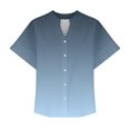 thumbnail image 4 of RXIRUCGD Fashion Women's Short Sleeved Solid Color Spring/summer Button Up Shirt Top, Light Blue, Size: XL, 4 of 5