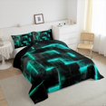 thumbnail image 2 of YST Neon Teal and Black Full Comforter Set for Boys Girls,3D Checkered Geometric Bedding Set,Abstract Square Grid Comforter Set Breathable Soft,Glowing Geometry Quilt Bed Set 3Pcs, 2 of 5
