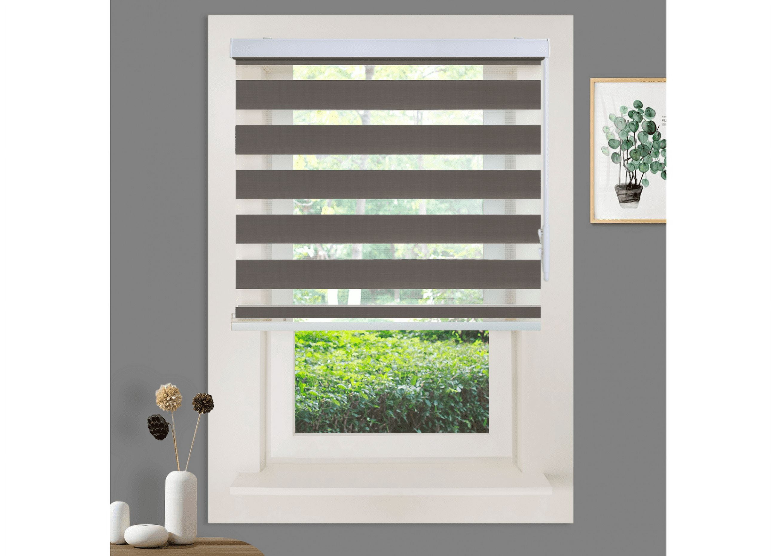 WYMO Zebra Blinds 67 x 48 INCH - Sheer Horizontal Blinds and Shades for Daytime and Nighttime - Light Filtering Roller Shades for Windows - Dark Grey - Manual Control Stick